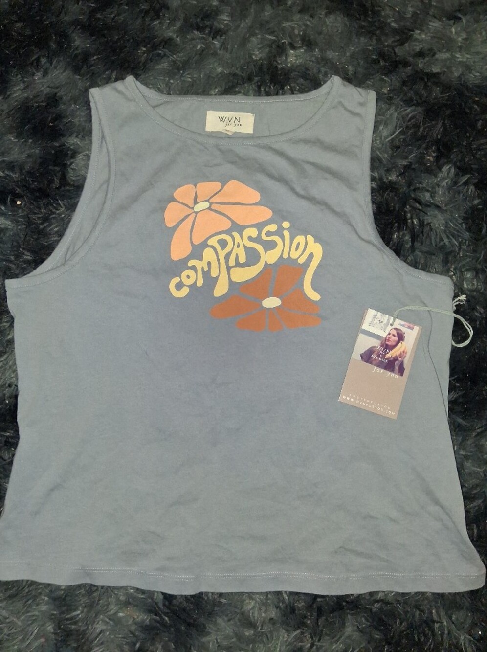 WVN Compassion Graphic Tank in Dusty Blue